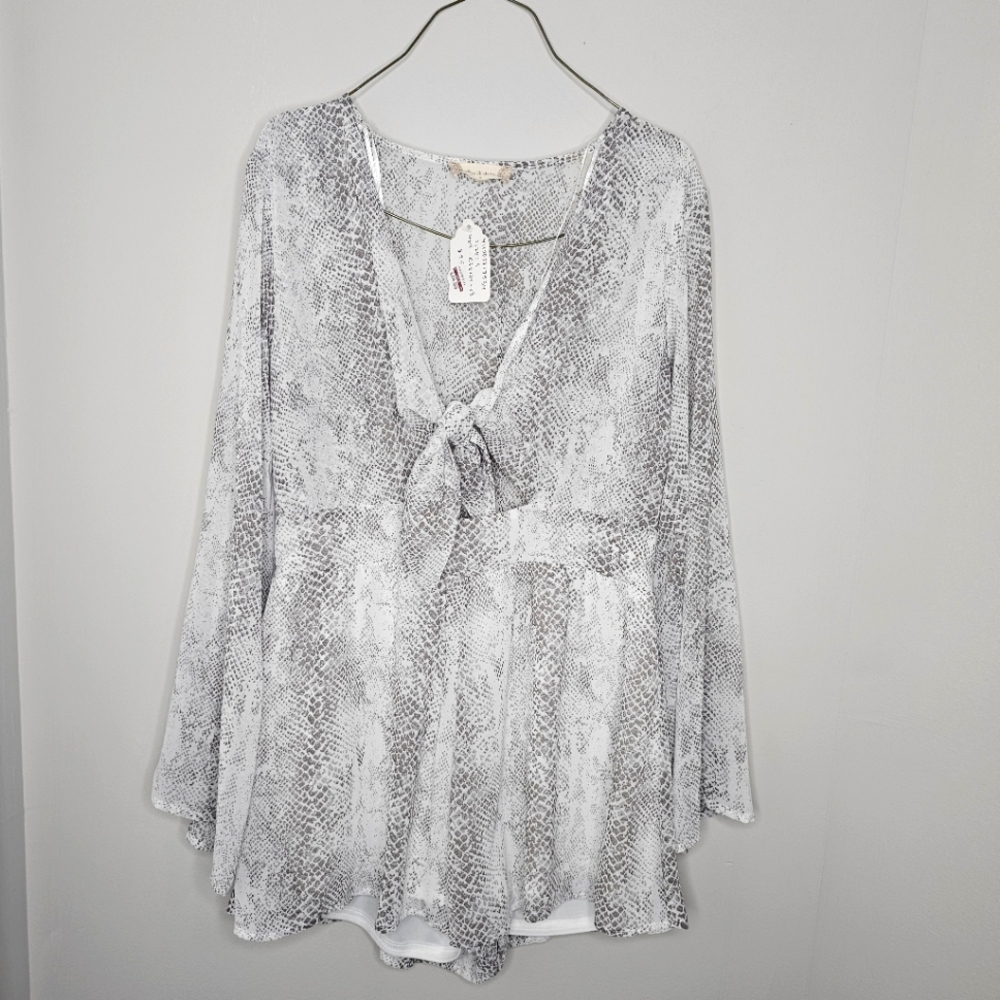 NWT Altar'd State Snake Skin Print Bell Sleeve Romper with Cut Out - size Small